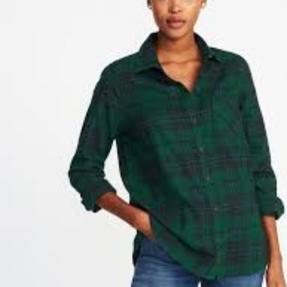 Old Navy Classic Navy Green Plaid Button up Shirt